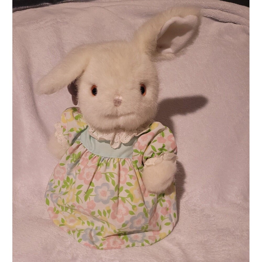1980s Russ Abigail Musical Dancing Wind-Up Bunny Floral Dress w/ Tag RARE HTF